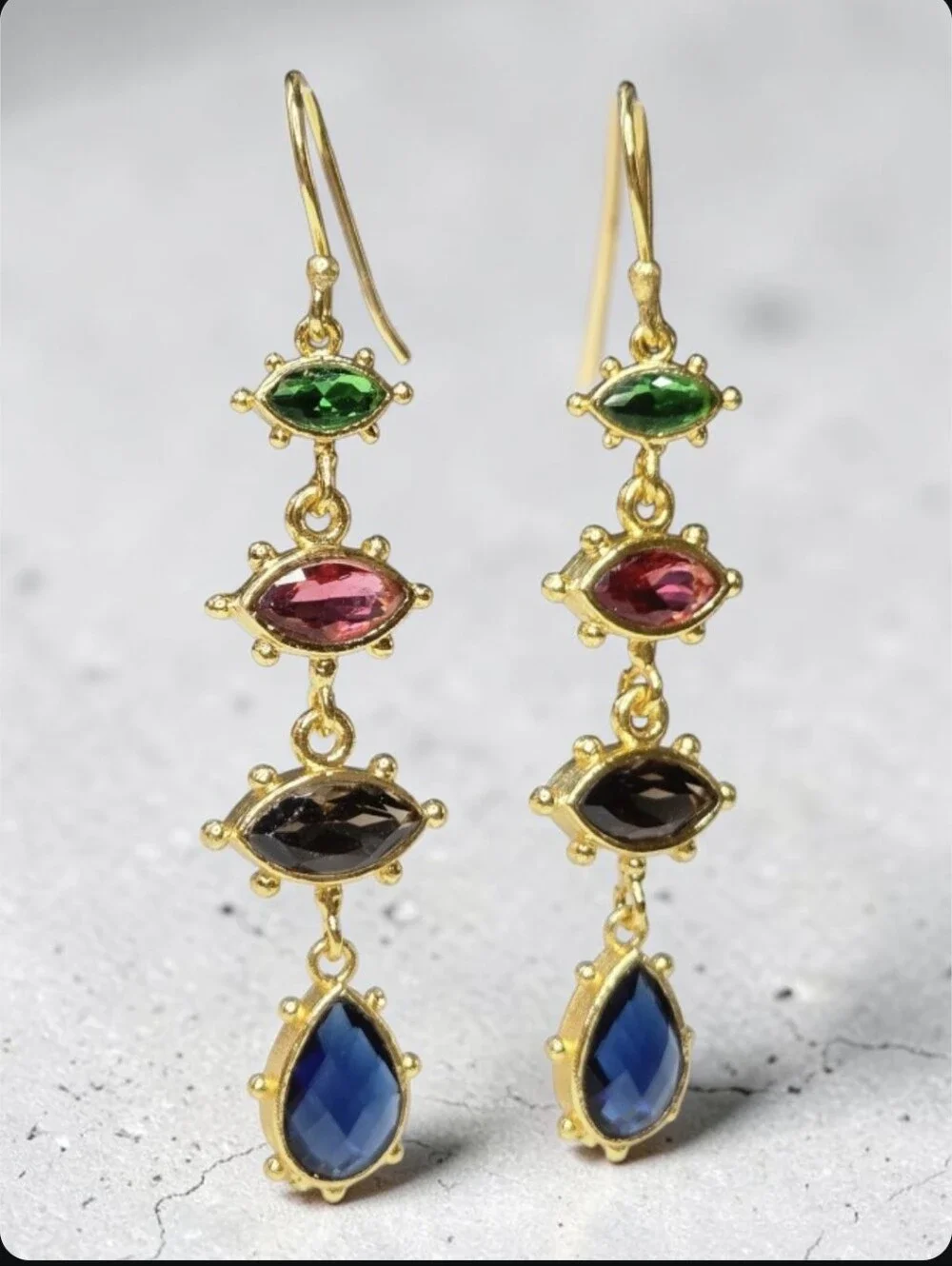 Beautiful 18k Gold Plated Artisan Quartz Crystal Studded Dangle Earrings